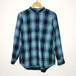 LANDS END Long Sleeve Plaid Flannel Popover Half Button Up size S Warm Soft